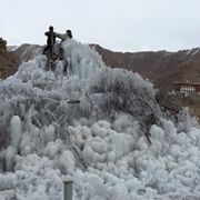 And now the Ice Stupa goes up ... hopefully fast... Its now 27 feet.