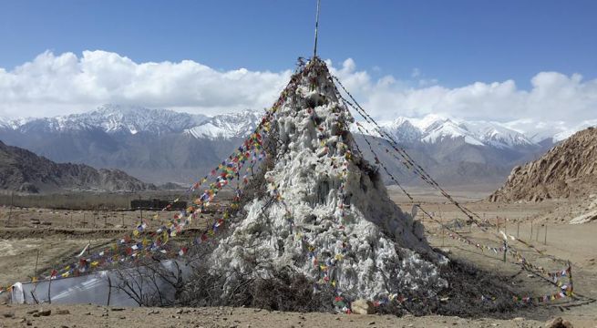 THE AGEING ICE STUPA ON INTERNATIONAL LABOUR DAY (1st of May 2015)