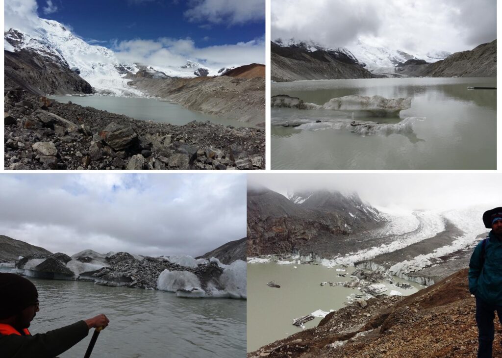 The lake from different angles…

Notice the big chunks of ice that keep falling off from the fast melting glacier. They float around in the lake as icebergs for few days... and then disappear...